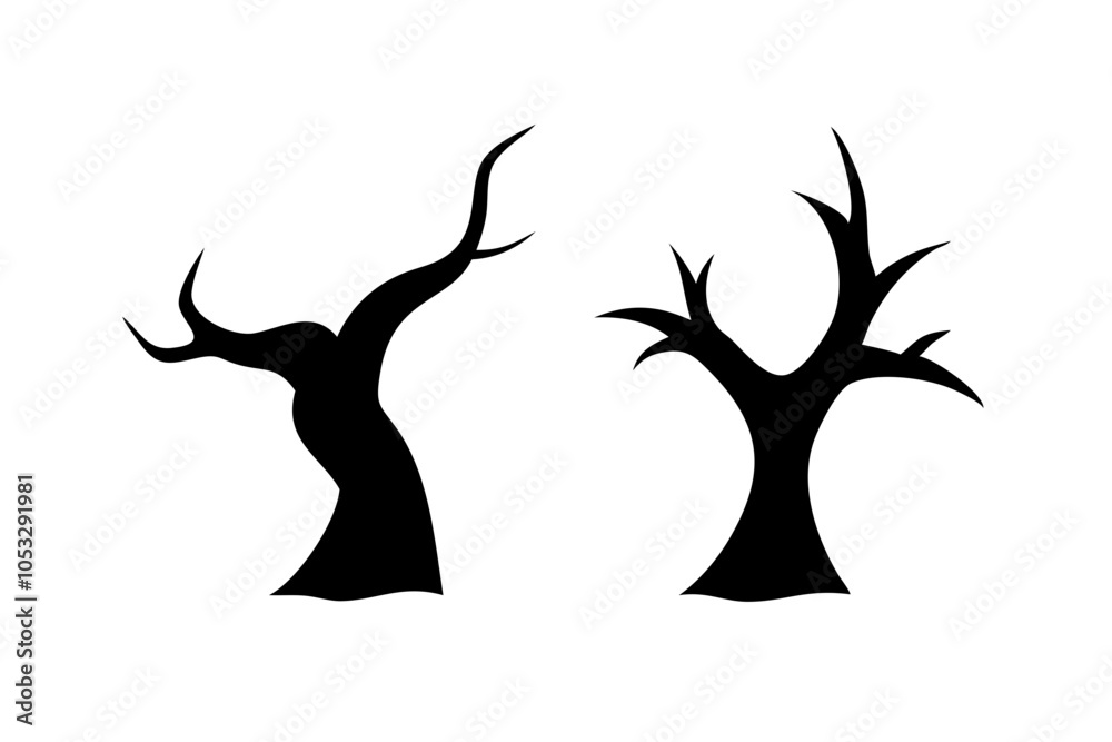 Happy Halloween Tree Collection Vector Silhouette Illustrations on White Background Happy Halloween Tree Collection Vector Silhouette Illustrations on White Background