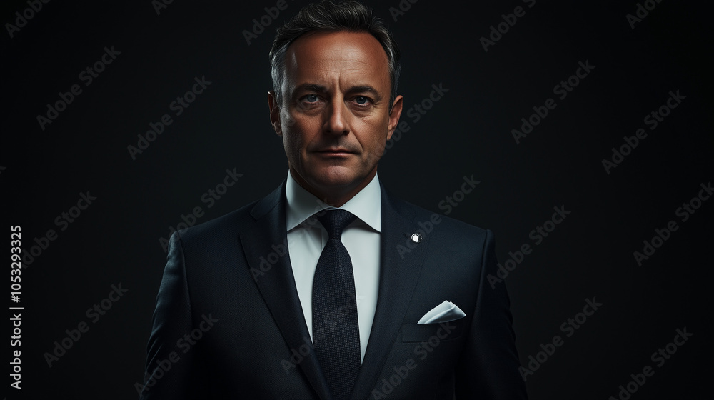 Business executive in a tailored suit, confidently posed against a charcoal background. v2 Business executive in a tailored suit, confidently posed against a charcoal background. v2
