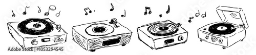 collection of turntables gramophone playing music with vintage vibes