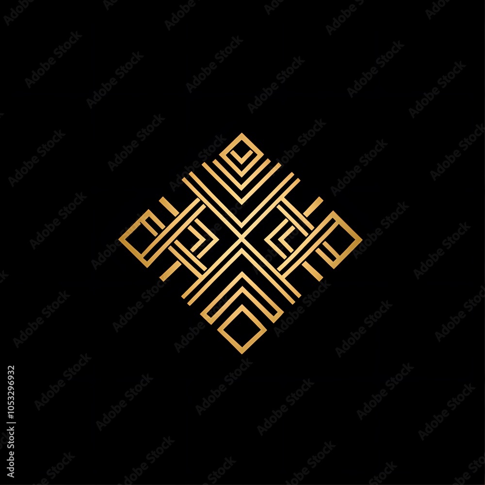 Elegant Art Deco Gold Geometric Ornament on Black Background Elegant Art Deco Gold Geometric Ornament on Black Background