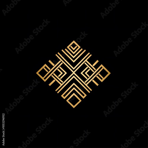 Elegant Art Deco Gold Geometric Ornament on Black Background