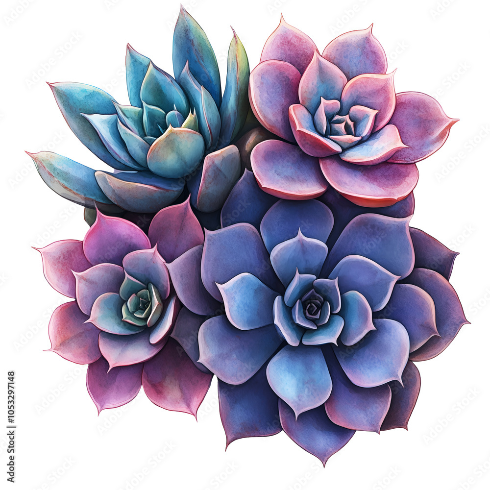 graduated colour purple and pink, teal and blue, succulent plants graduated colour purple and pink, teal and blue, succulent plants