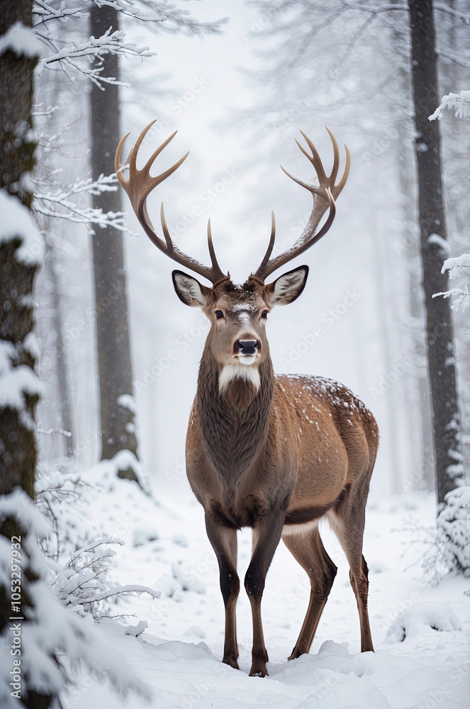 Deer in the forest in the wild , beautiful deer with antlers Deer in the forest in the wild , beautiful deer with antlers