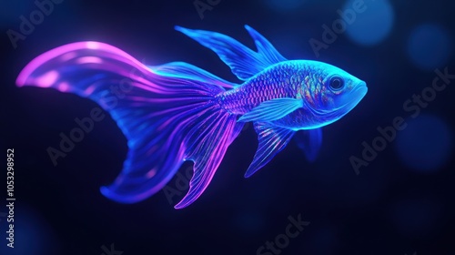 Stunning neon fish swimming gracefully in a dark underwater environment showcasing vibrant colors and ethereal beauty