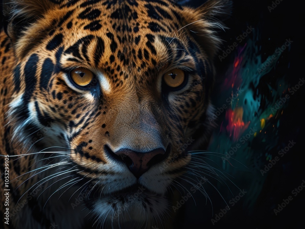 Obraz premium Leopard Portrait Against a Colorful Background