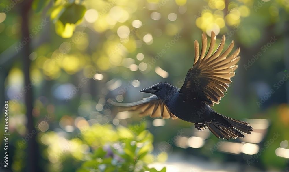 Obraz premium A bird in flight with its wings spread wide. AI.