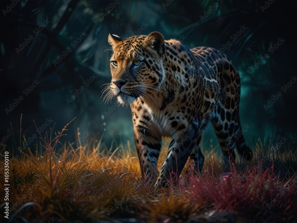 Fototapeta premium Leopard Portrait Against a Colorful Background