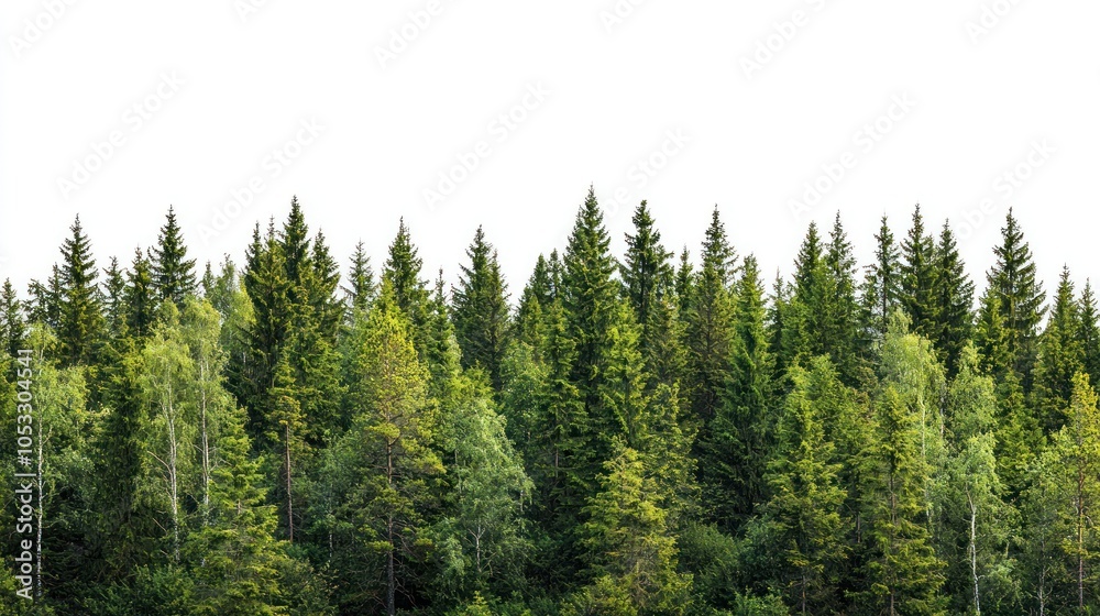 Green trees in the forest isolated on white background Green trees in the forest isolated on white background