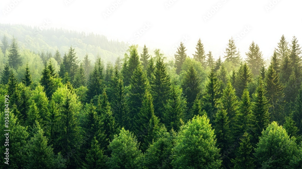 Fototapeta premium Green trees in the forest isolated on white background