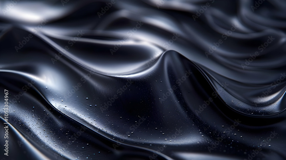 Fototapeta premium Abstract Dark Background with Wavy Texture and Shiny Drops