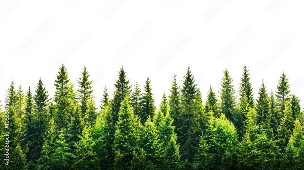 Fototapeta premium Green trees in the forest isolated on white background