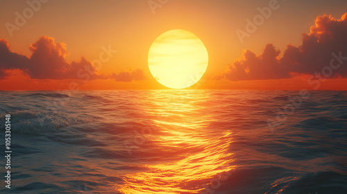 Ocean Sunset with Golden Rays 3D Illustration