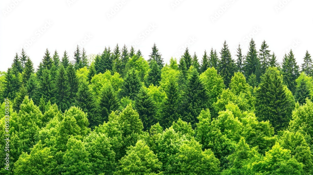 Fototapeta premium Green trees in the forest isolated on white background
