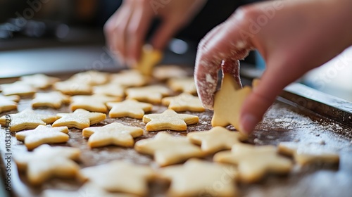 Family Baking Christmas Cookies Together in Kitchen