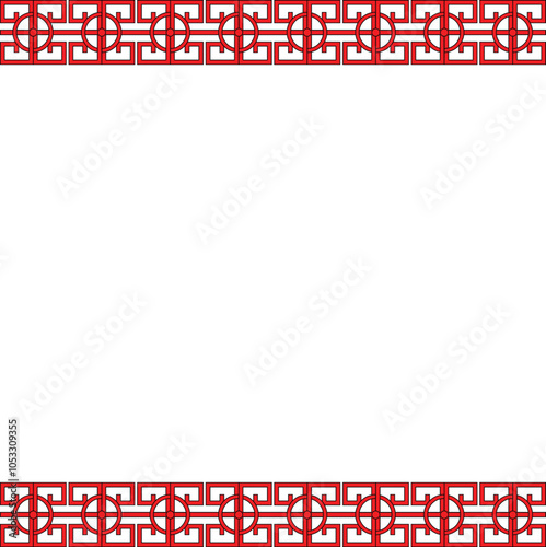 Isolated red and black Chinese ornamental border. Vector illustration. Ethnic design element. Template for card, frames, textile, carpet, floor or door design