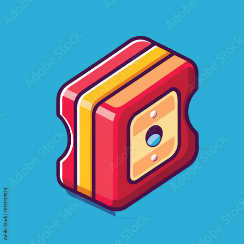 A red and yellow pencil sharpener with a blue background.