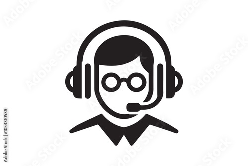 Computer headphone vector silhouette isolated in white background