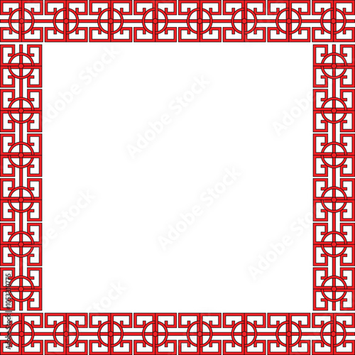 Isolated Chinese red and black ornamental frame. Vector illustration. Ethnic design element