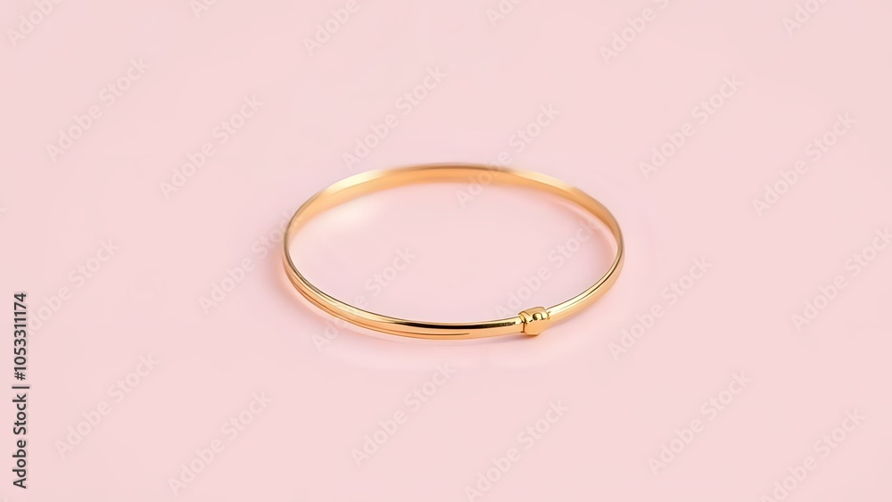 Gold Bangle Bracelet on Light Pink Background Gold Bangle Bracelet on Light Pink Background