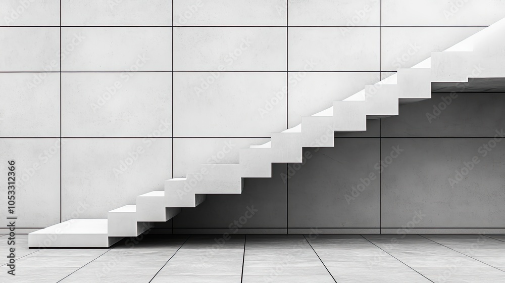Obraz premium A white staircase leading upwards against a tiled wall.