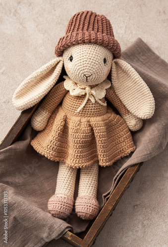 Handmade crocheted bunny toy, amigurumi. Handamde stuffed toys.