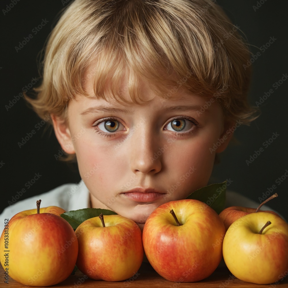 Portrait of a child with apples. Portrait of a child with apples.