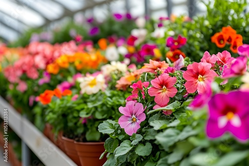 Colorful Flowers in a Greenhouse