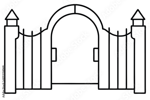 Open gate line art vector illustration