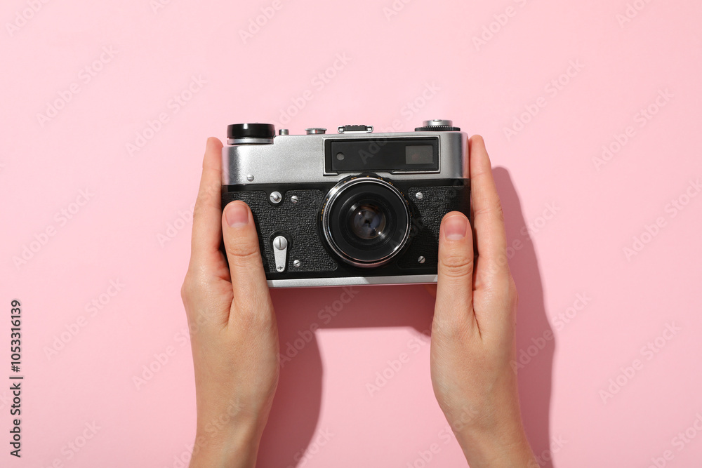 Fototapeta premium Retro camera, photo shooting on retro camera