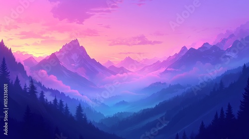 Serene Mountain Landscape at Sunrise with Vibrant Colors