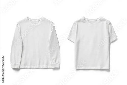 White unisex long and short sleeve t-shirts on white background