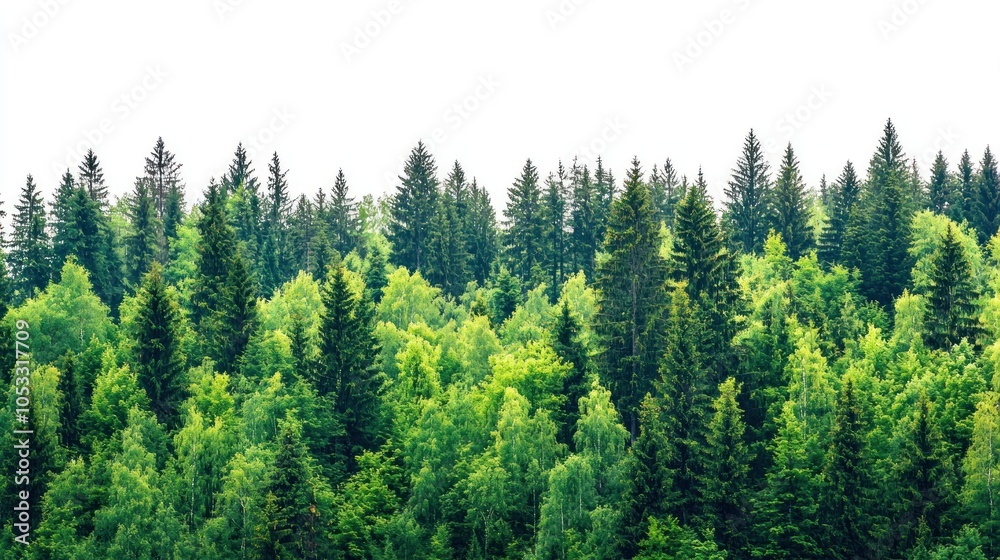 Green trees in the forest isolated on white background Green trees in the forest isolated on white background