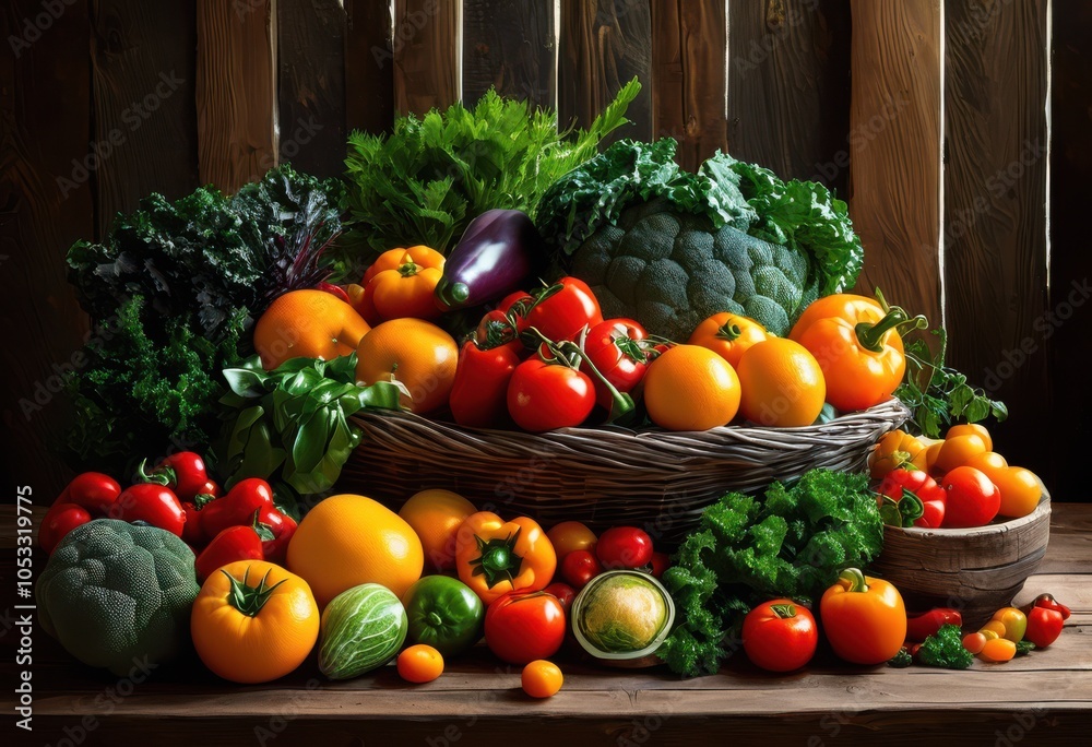 vibrant fresh produce arrangement eco friendly branding promoting sustainable living healthy lifestyle choices, abundance, attractive, basket, beautiful vibrant fresh produce arrangement eco friendly branding promoting sustainable living healthy lifestyle choices, abundance, attractive, basket, beautiful