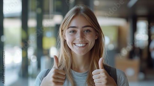 Portrait of fair-haired beautiful female student.