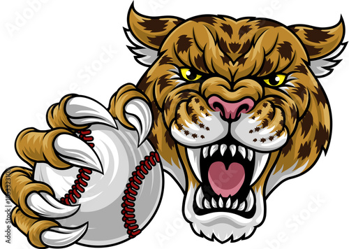 Wallpaper Mural A jaguar, panther, leopard or cheetah wildcat spotted cat baseball team mascot holding a ball Torontodigital.ca