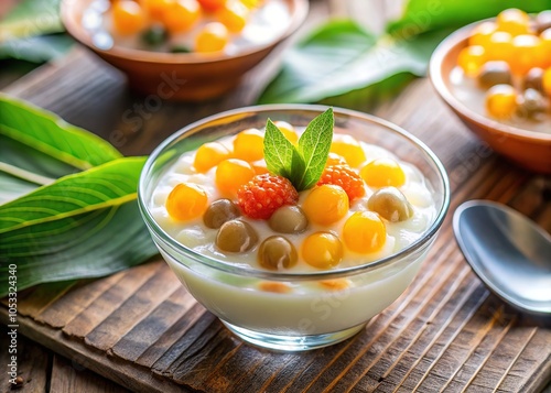 Boiled Tapioca with Coconut Milk Syrup - Thai Dessert Photography photo