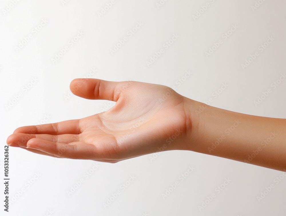A human hand is extended, palm facing up, against a neutral background. A human hand is extended, palm facing up, against a neutral background.