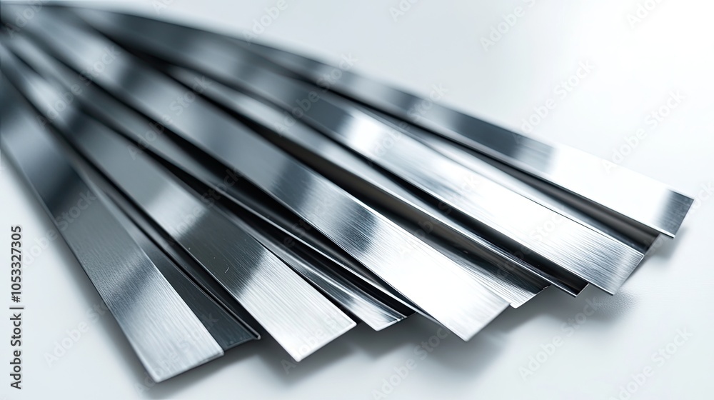 Stack of shiny metal strips on a white background. Stack of shiny metal strips on a white background.