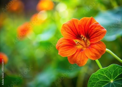 Edible Orange Nasturtium Flowers - Tropaeolum majus Ground Cover photo