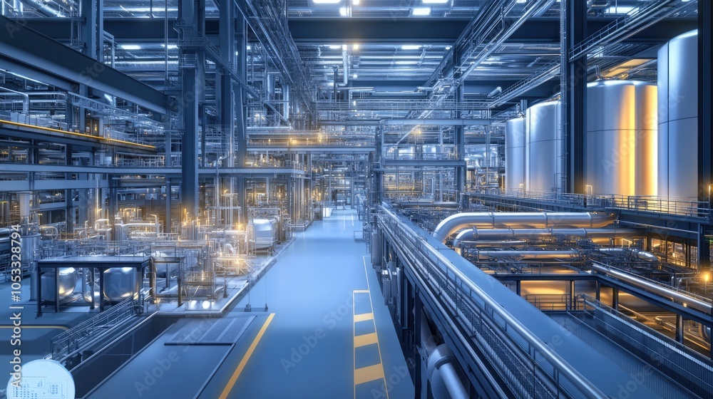 Industrial Complex Interior, Steel Structure with Pipelines Industrial Complex Interior, Steel Structure with Pipelines