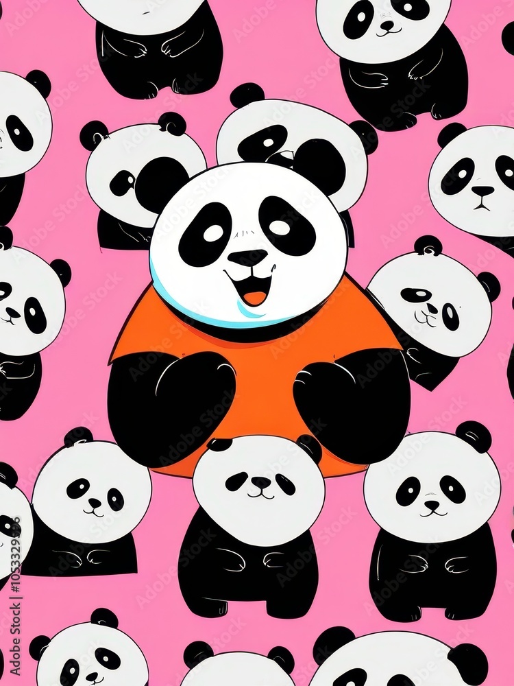 Obraz premium Smiling Panda in a Whimsical Floral Setting