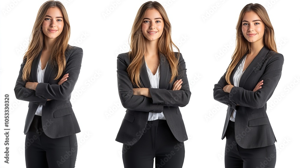 Set of portraits of young businesswoman happy smiling. Set of portraits of young businesswoman happy smiling.