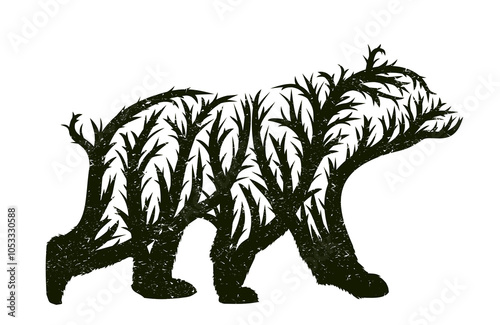The symbol of the big bear in the autumn forest.
