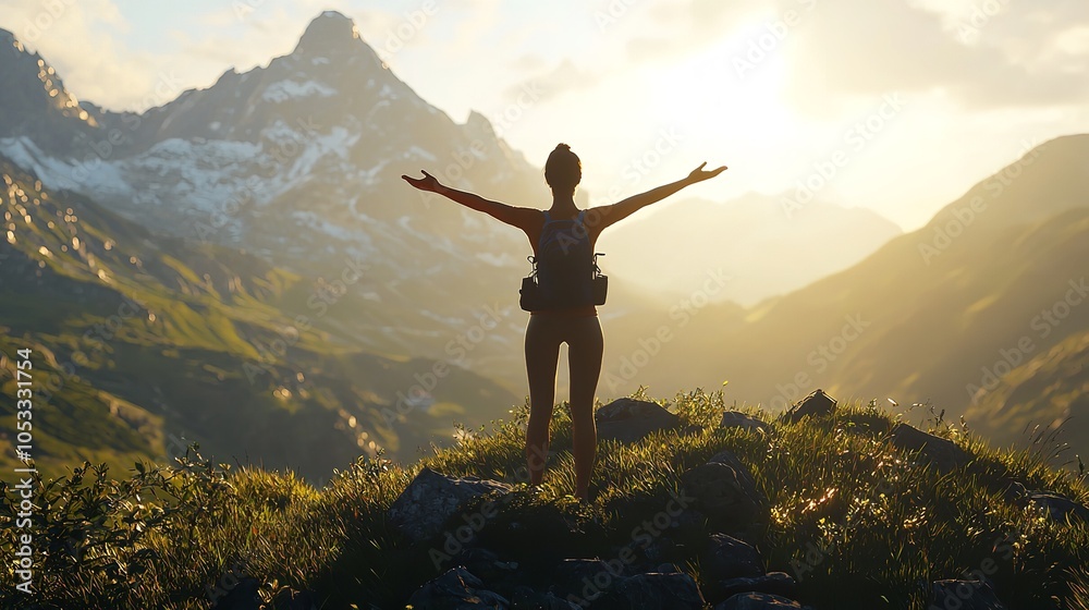 Silhouette of happy woman spreading arms and watching the sunset. Silhouette of happy woman spreading arms and watching the sunset.