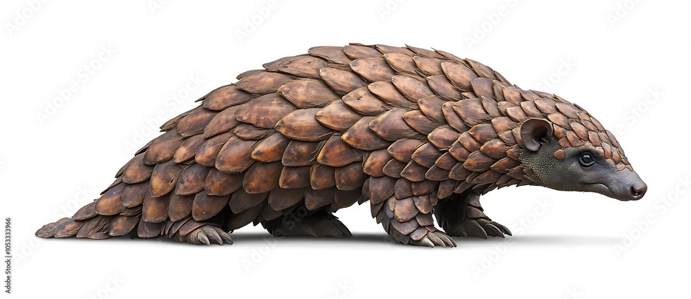 Obraz premium Pangolin with intricate scale textures, positioned on a pure white background. Suitable for marketing or business purposes