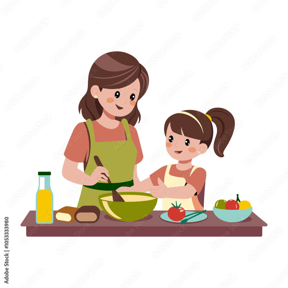 mother and her little daughter doing cooking activities together mother and her little daughter doing cooking activities together