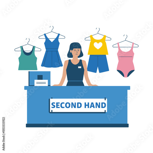 young woman selling second hand clothes