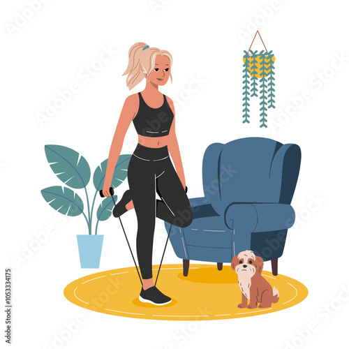 woman doing warm up exercise at home