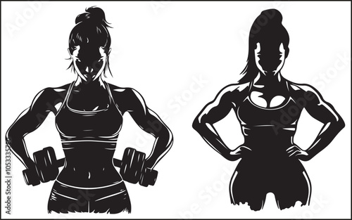 A GAL WORKING OUT BLACK VECTOR SILHOUETTE
