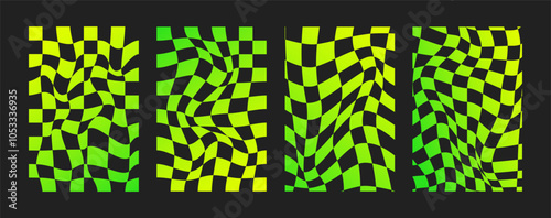 Psychedelic Checkerboard. Gradient neon groovy background. Hippie vertical backdrop. Y2k aesthetic. Retro funky vector illustration. Pattern in trendy 70s cartoon style.